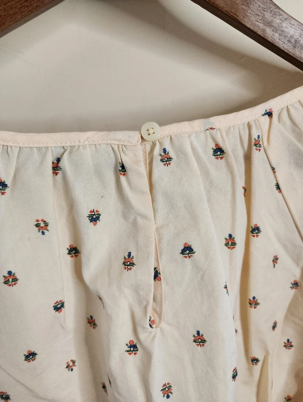 Madewell Sunrise Floral Bone Gathered Puff Sleeve Crop Top Blouse Medium